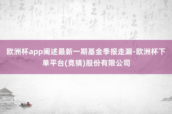 欧洲杯app阐述最新一期基金季报走漏-欧洲杯下单平台(竞猜)股份有限公司