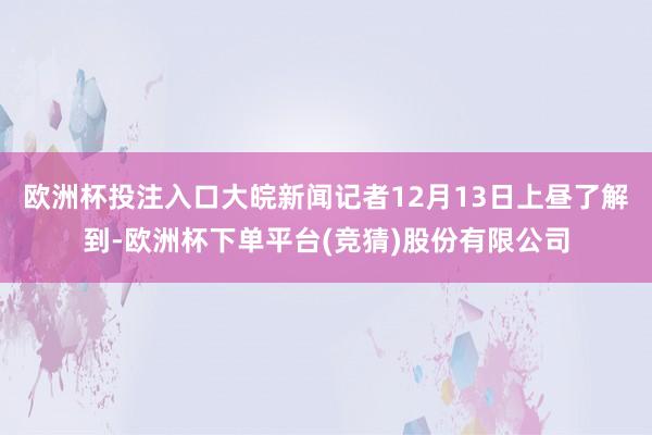 欧洲杯投注入口大皖新闻记者12月13日上昼了解到-欧洲杯下单平台(竞猜)股份有限公司