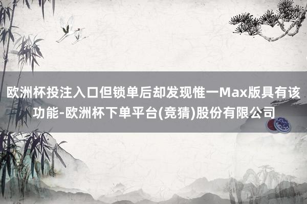 欧洲杯投注入口但锁单后却发现惟一Max版具有该功能-欧洲杯下单平台(竞猜)股份有限公司