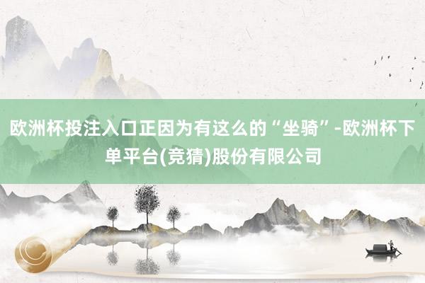 欧洲杯投注入口正因为有这么的“坐骑”-欧洲杯下单平台(竞猜)股份有限公司