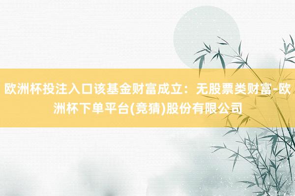 欧洲杯投注入口该基金财富成立：无股票类财富-欧洲杯下单平台(竞猜)股份有限公司