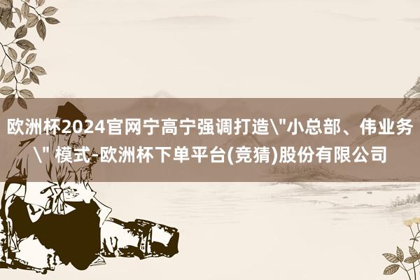 欧洲杯2024官网宁高宁强调打造